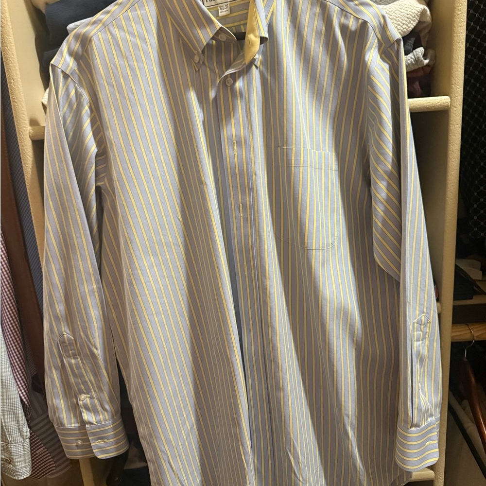 Paul Fredrick Blue and Yellow Striped Dress Shirt